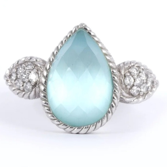 Stunning Judith Ripka Silver Aqua Teardrop Statement Ring.